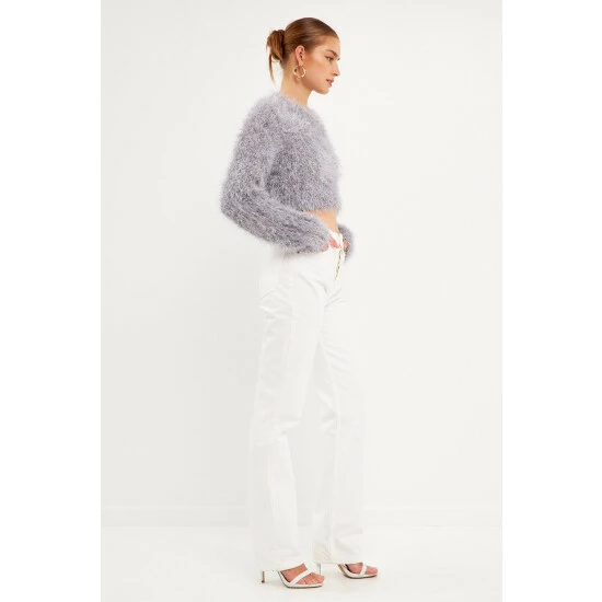 Endless Rose Long Sleeve Cropped Sweater Sweatshirts & Sweaters Charcoal - Image 2