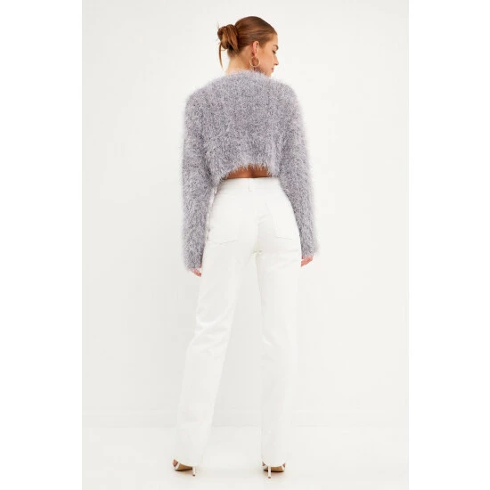 Endless Rose Long Sleeve Cropped Sweater Sweatshirts & Sweaters Charcoal - Image 3