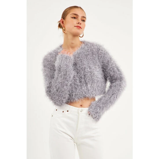 Endless Rose Long Sleeve Cropped Sweater Sweatshirts & Sweaters Charcoal - Image 4