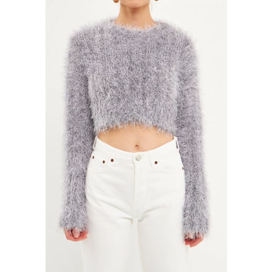 Endless Rose Long Sleeve Cropped Sweater Sweatshirts & Sweaters Charcoal - Image 5