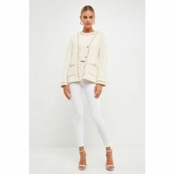 Endless Rose Chain Trim Cardigan Sweatshirts & Sweaters Black