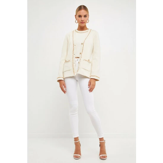 Endless Rose Chain Trim Cardigan Sweatshirts & Sweaters Black