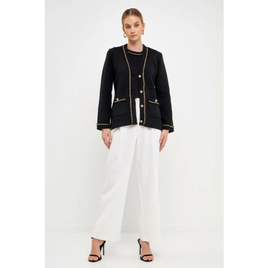 Endless Rose Chain Trim Cardigan Sweatshirts & Sweaters Black - Image 6