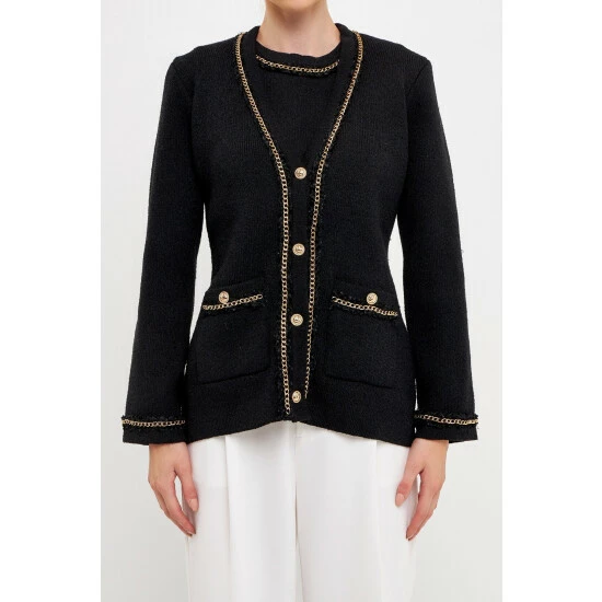 Endless Rose Chain Trim Cardigan Sweatshirts & Sweaters Black - Image 9