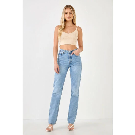 Endless Rose Knitted Bralette Top Tops Beige - Image 2