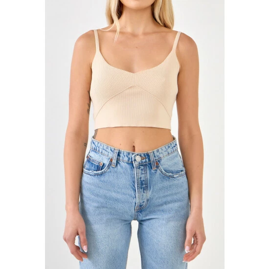 Endless Rose Knitted Bralette Top Tops Beige - Image 5