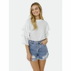 Endless Rose Tiered Ruffle Sleeve Blouse Tops White