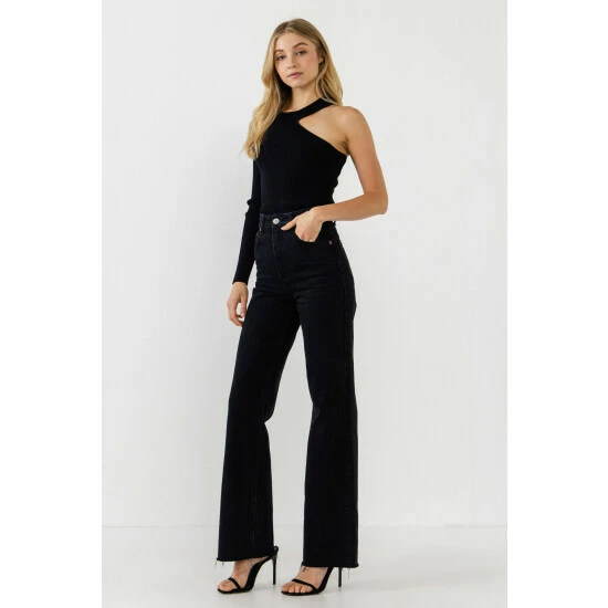 Endless Rose Cut Out One Shoulder Knit Top Tops Black - Image 3