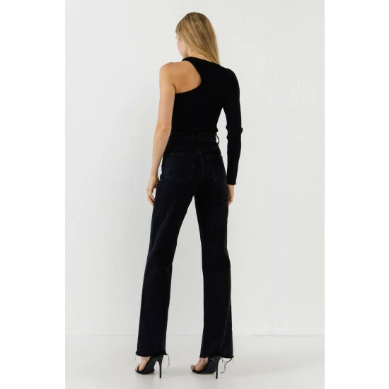 Endless Rose Cut Out One Shoulder Knit Top Tops Black - Image 4