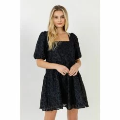 Endless Rose Texture Floral Organza Mini Dress Dresses Black