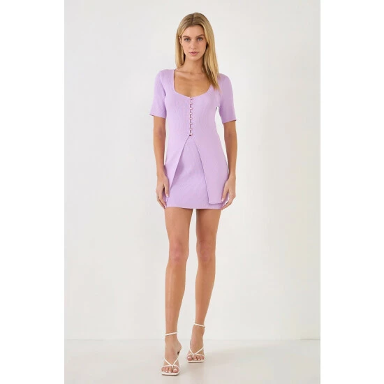 Endless Rose Banded Knit Mini Skirts Lavender - Image 6