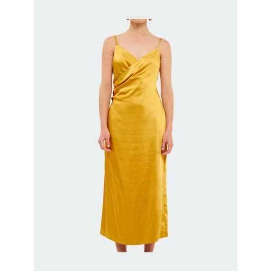 Endless Rose Wrap Over Satin Slip Dress Dresses Gold 1 Endless Rose Wrap Over Satin Slip Dress Dresses Gold