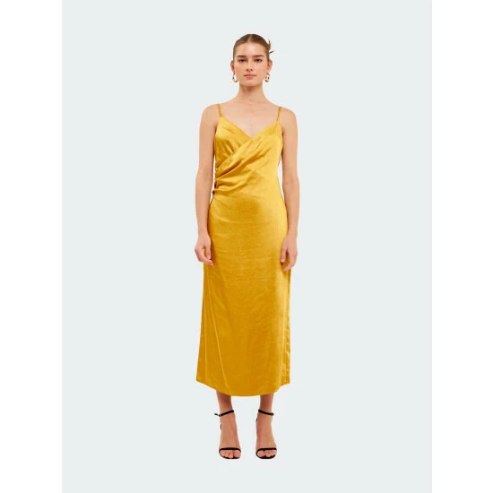 Endless Rose Wrap Over Satin Slip Dress Dresses Gold 2 Endless Rose Wrap Over Satin Slip Dress Dresses Gold - Image 2