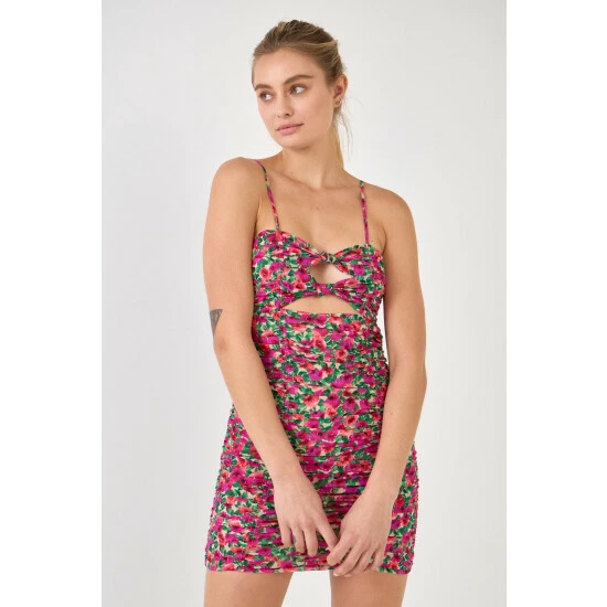 Endless Rose Floral Double Knot Ruched Mini Dresses Magenta - Image 2