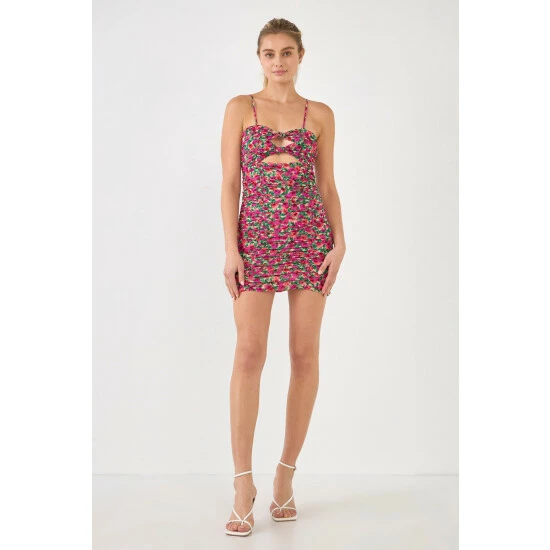 Endless Rose Floral Double Knot Ruched Mini Dresses Magenta - Image 3