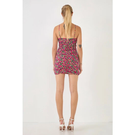 Endless Rose Floral Double Knot Ruched Mini Dresses Magenta - Image 5