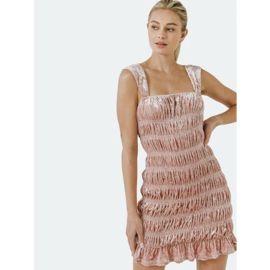 Endless Rose Smocked Velvet Mini Dress Dresses Blush