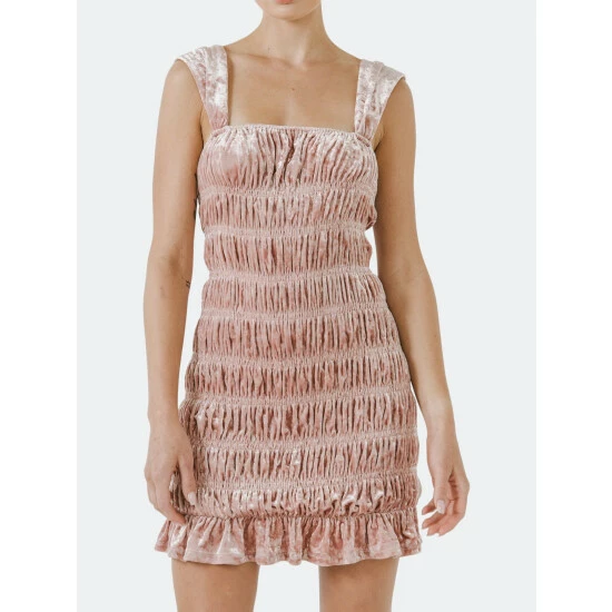 Endless Rose Smocked Velvet Mini Dress Dresses Blush - Image 5