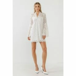 Endless Rose Bell Sleeves V Neck Lace Dress Dresses Ivory