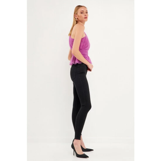 Endless Rose One Shoulder Shirred Tulle Top - Lavender Tops - Image 4