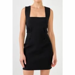 Endless Rose Bodycon Knit Dress With Square Neckline Dresses Black