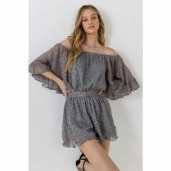 Endless Rose Ditsy Floral Off The Shoulder Romper Jumpsuits & Rompers Blue