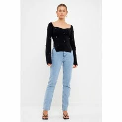 Endless Rose Sequin Flower Sweater Sweatshirts & Sweaters Black