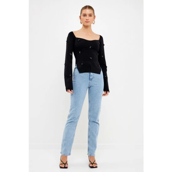 Endless Rose Sequin Flower Sweater Sweatshirts & Sweaters Black