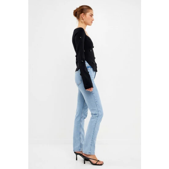 Endless Rose Sequin Flower Sweater Sweatshirts & Sweaters Black - Image 2