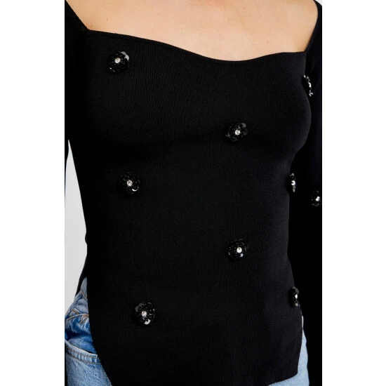 Endless Rose Sequin Flower Sweater Sweatshirts & Sweaters Black - Image 6