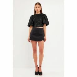 Endless Rose Sequins With Velvet Back Straps Top Tops Black