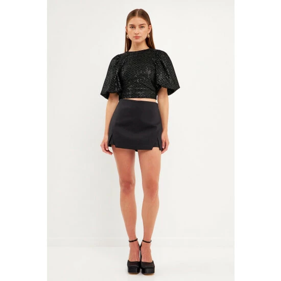 Endless Rose Sequins With Velvet Back Straps Top Tops Black