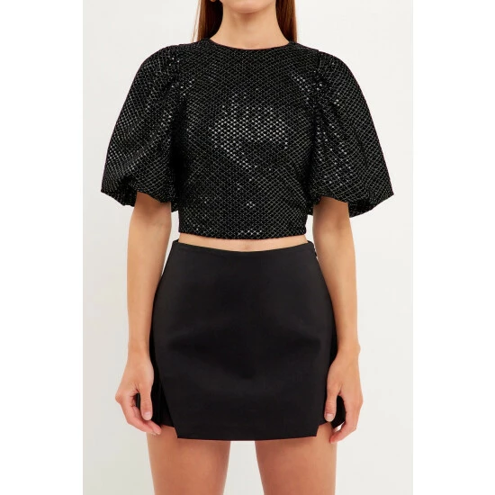 Endless Rose Sequins With Velvet Back Straps Top Tops Black - Image 5