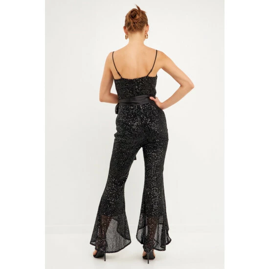 Endless Rose Sequin Spaghetti Strap Jumpsuit Jumpsuits & Rompers Black - Image 5