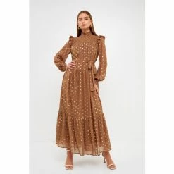 Endless Rose Polka Dot Maxi Dress Dresses Tan