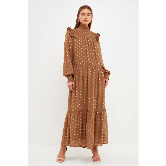 Endless Rose Polka Dot Maxi Dress Dresses Tan 2 Endless Rose Polka Dot Maxi Dress Dresses Tan - Image 2