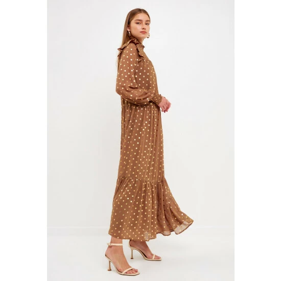Endless Rose Polka Dot Maxi Dress Dresses Tan 3 Endless Rose Polka Dot Maxi Dress Dresses Tan - Image 3