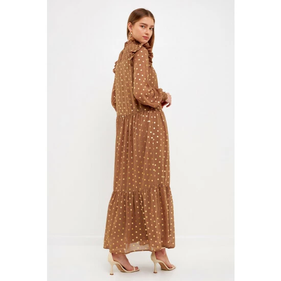 Endless Rose Polka Dot Maxi Dress Dresses Tan 4 Endless Rose Polka Dot Maxi Dress Dresses Tan - Image 4