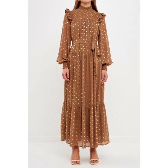 Endless Rose Polka Dot Maxi Dress Dresses Tan 5 Endless Rose Polka Dot Maxi Dress Dresses Tan - Image 5