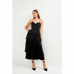 Endless Rose Mixed Media Tiered Dress Dresses Black