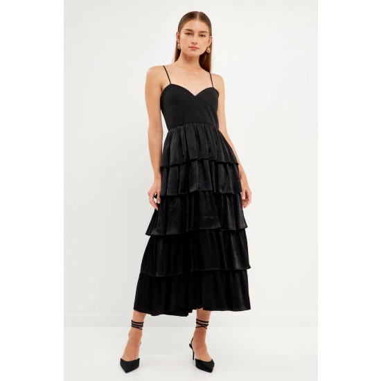 Endless Rose Mixed Media Tiered Dress Dresses Black - Image 2