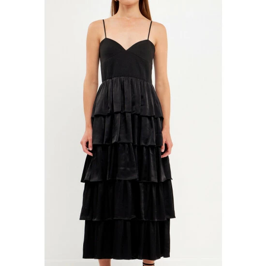 Endless Rose Mixed Media Tiered Dress Dresses Black - Image 3