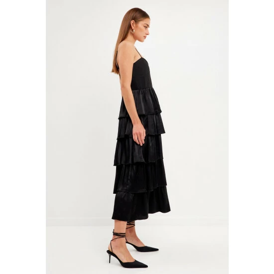 Endless Rose Mixed Media Tiered Dress Dresses Black - Image 4