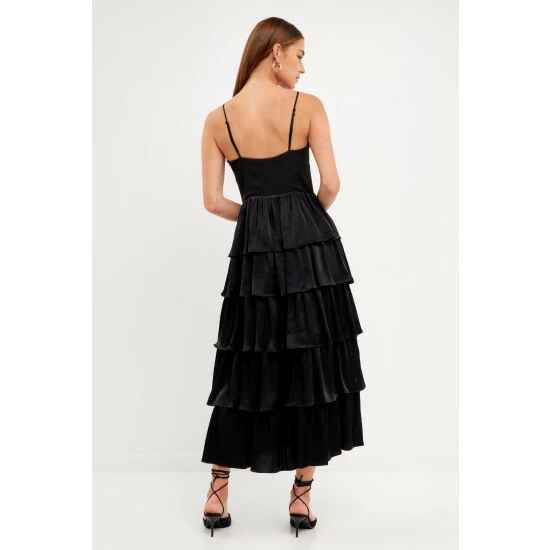 Endless Rose Mixed Media Tiered Dress Dresses Black - Image 5