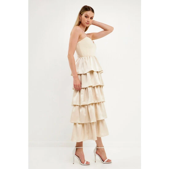 Endless Rose Mixed Media Tiered Dress Dresses Black - Image 7