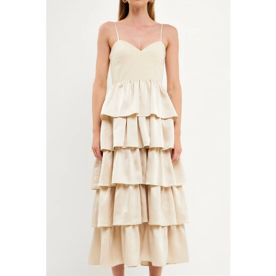 Endless Rose Mixed Media Tiered Dress Dresses Black - Image 9