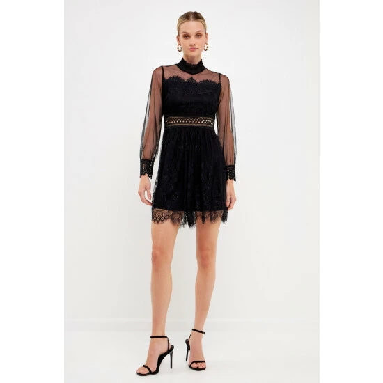 Endless Rose Multi Lace Trimmed Dress Dresses Black - Image 2