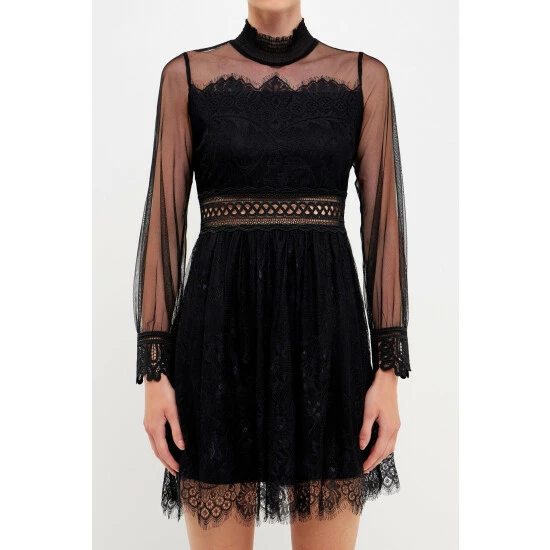 Endless Rose Multi Lace Trimmed Dress Dresses Black - Image 3