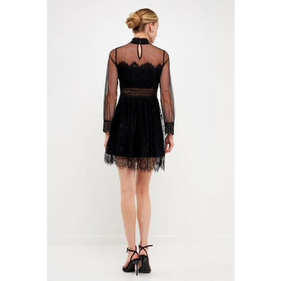 Endless Rose Multi Lace Trimmed Dress Dresses Black - Image 5