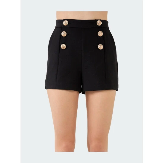 Endless Rose Gold Color Button Detail Shorts White - Image 6